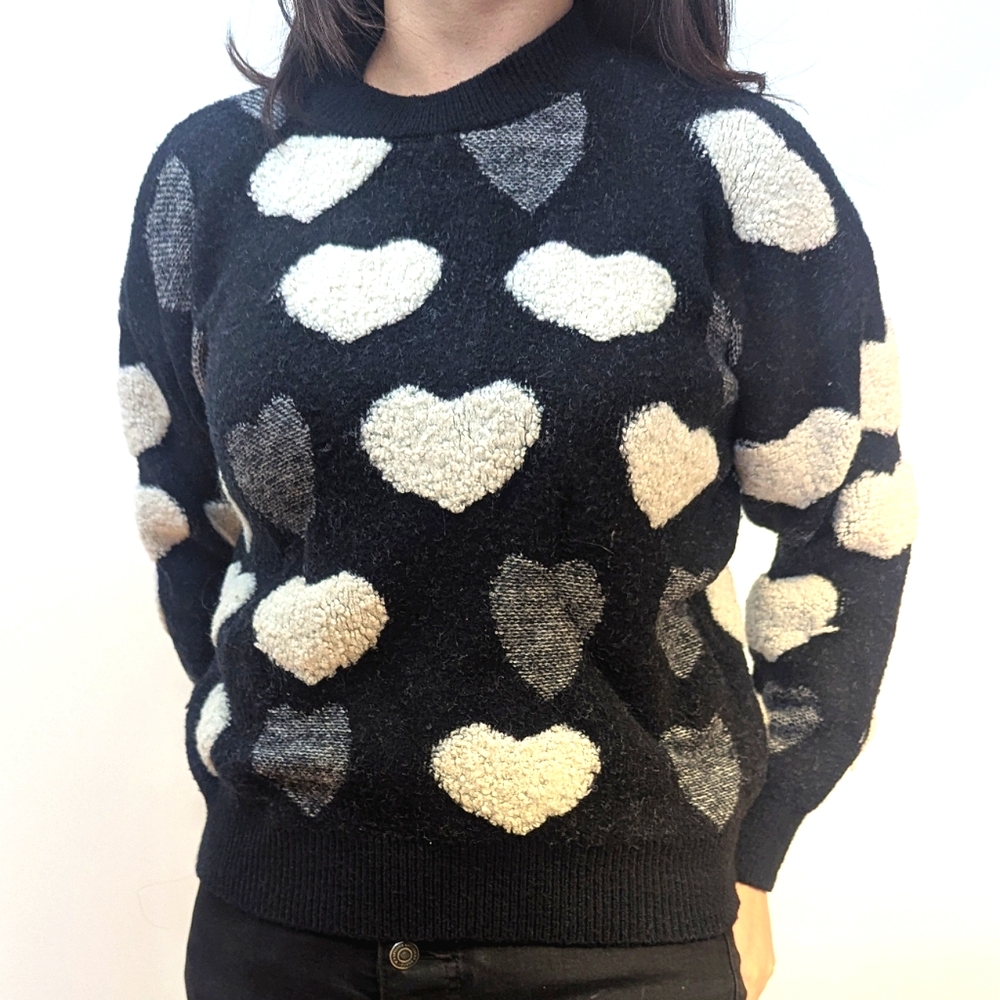 QED London Black Heart Print Sweater - Size S